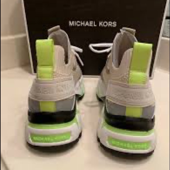 Michael kors Men's Lucas Knit And Leather Sneaker lime green and cream shoes - Picture 4 of 4